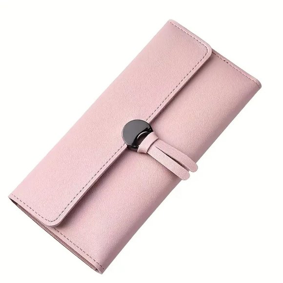 Handbags - Pink Foldable Long Wallet, Mobile Phone Bag, Snap Button Purse With Card Slots